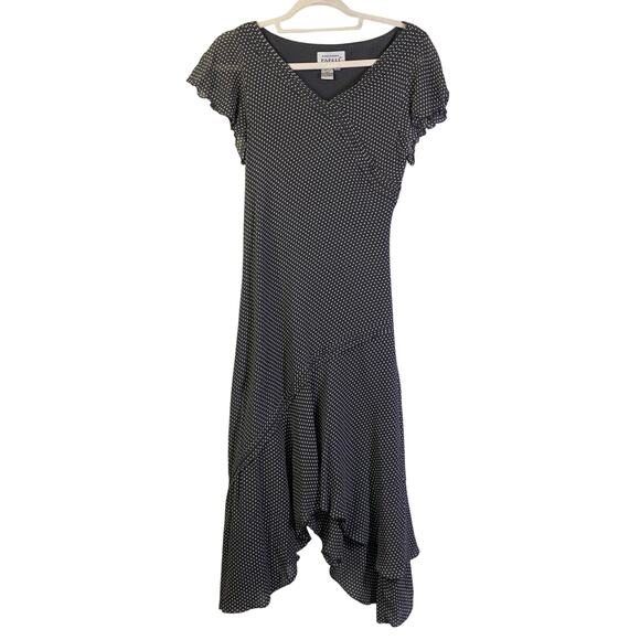 ADRIANNA PAPELL Dress Silk V-Neck Bias Cut Flutter Sleeve Polka Dot Occasion - Picture 1 of 11